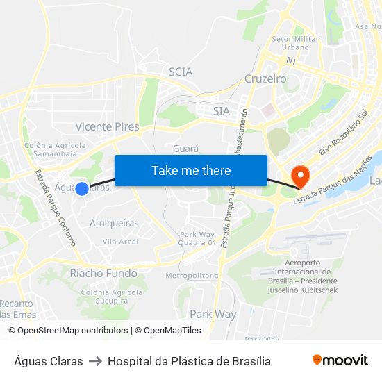 Águas Claras to Hospital da Plástica de Brasília map