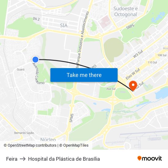 Feira to Hospital da Plástica de Brasília map