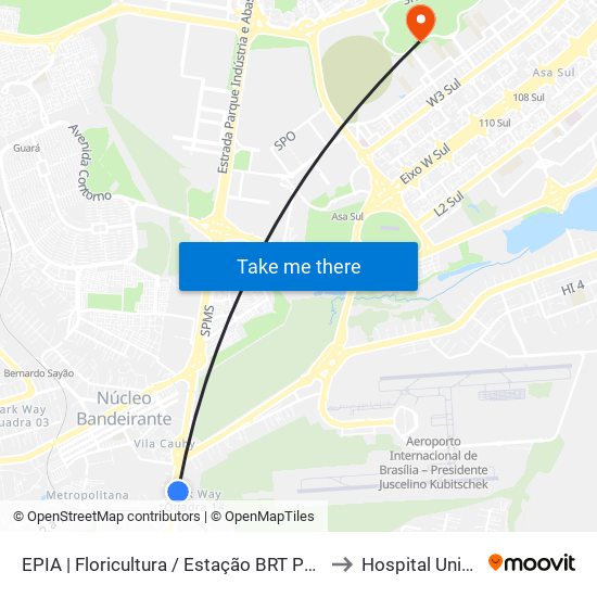 EPIA | Floricultura / Estação BRT Park Way to Hospital Unimed map