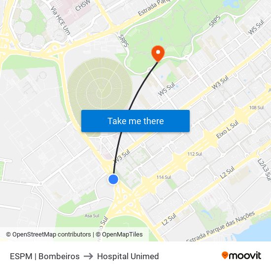 ESPM | Bombeiros to Hospital Unimed map