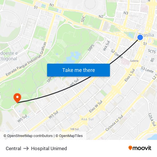 Central to Hospital Unimed map