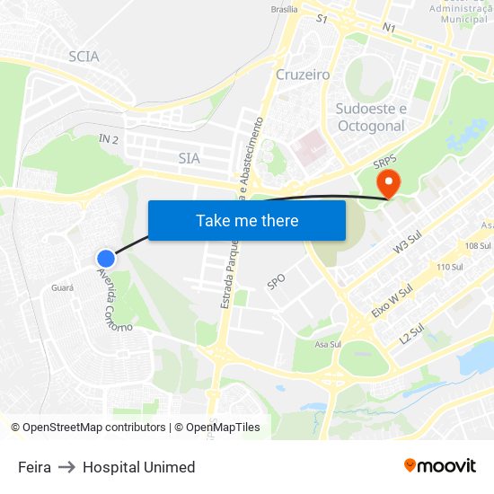 Feira to Hospital Unimed map