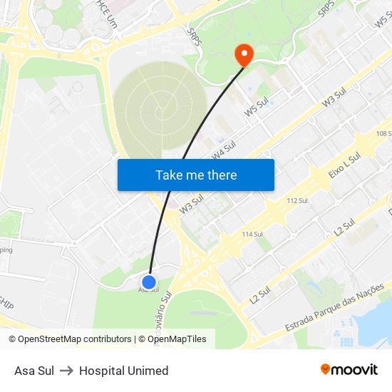 Asa Sul to Hospital Unimed map
