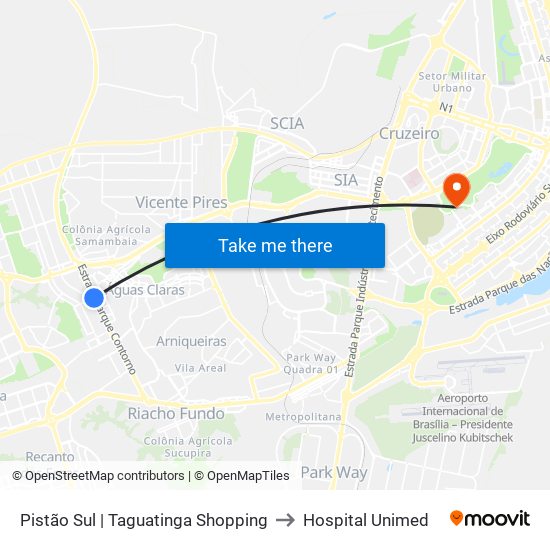 Pistão Sul | Taguatinga Shopping to Hospital Unimed map