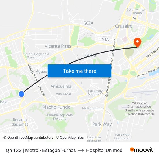 Qn 122 | Metrô - Estação Furnas to Hospital Unimed map