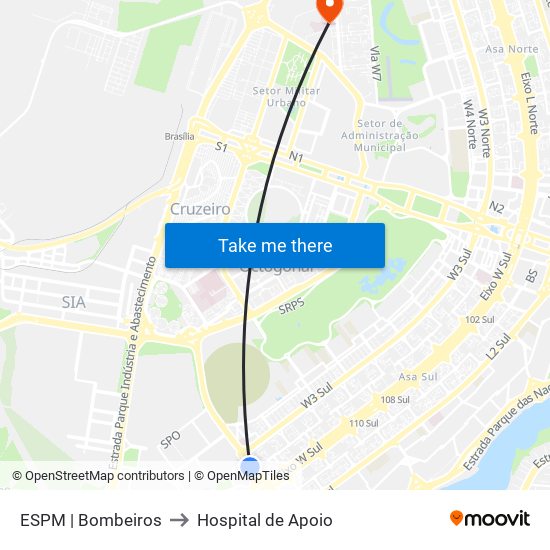 ESPM | Bombeiros to Hospital de Apoio map