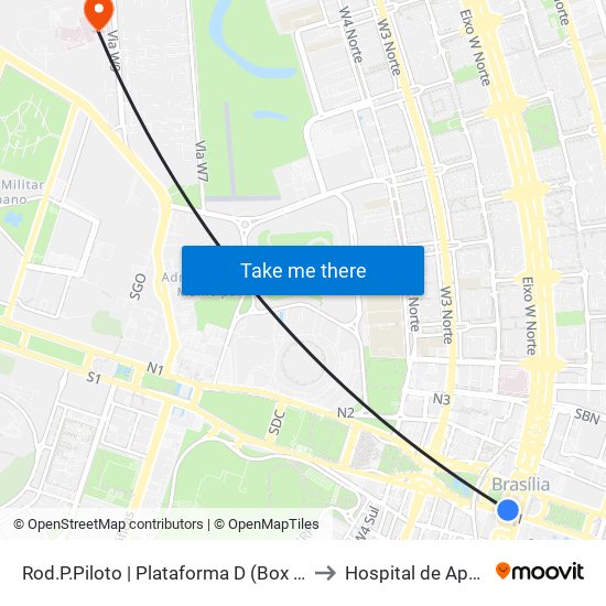 Rod.P.Piloto | Plataforma D (Box 16) to Hospital de Apoio map