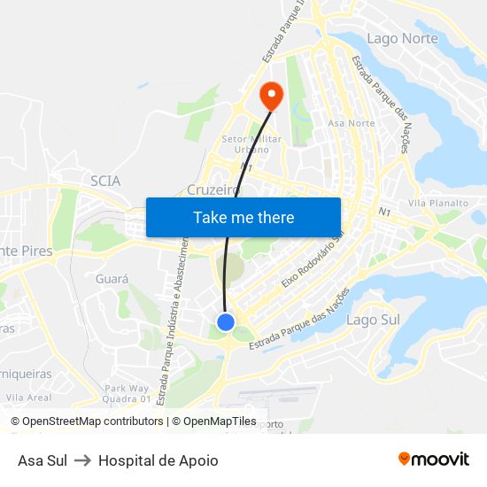 Asa Sul to Hospital de Apoio map