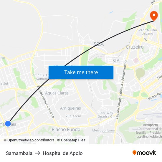 Samambaia to Hospital de Apoio map