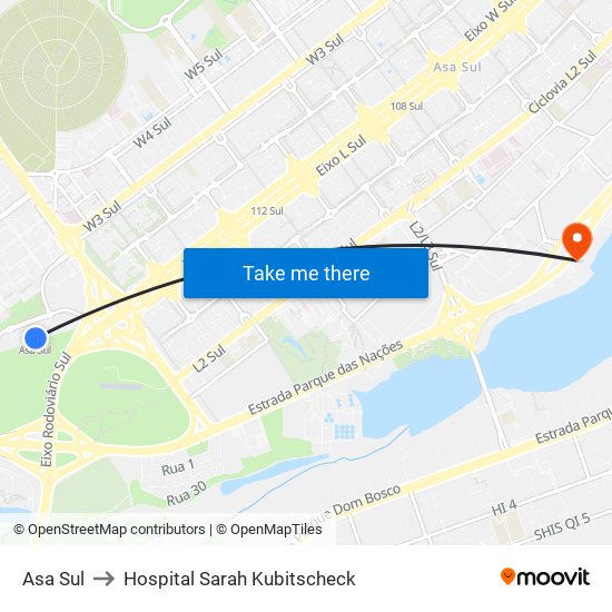 Asa Sul to Hospital Sarah Kubitscheck map