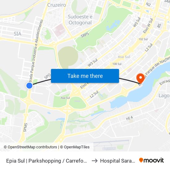 EPIA | ParkShopping / Carrefour / Rod. Interestadual to Hospital Sarah Kubitscheck map
