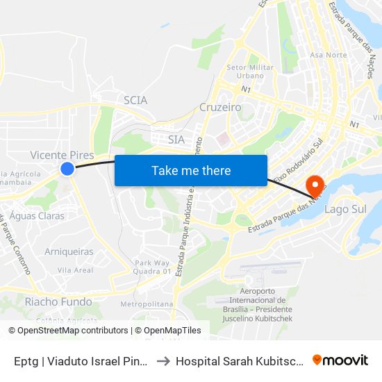 Eptg | Viaduto Israel Pinheiro to Hospital Sarah Kubitscheck map