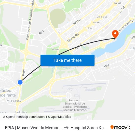 EPIA | Museu Vivo da Memória Candanga to Hospital Sarah Kubitscheck map