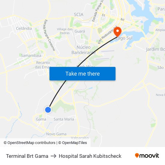 BRT Gama | Linhas Circulares to Hospital Sarah Kubitscheck map