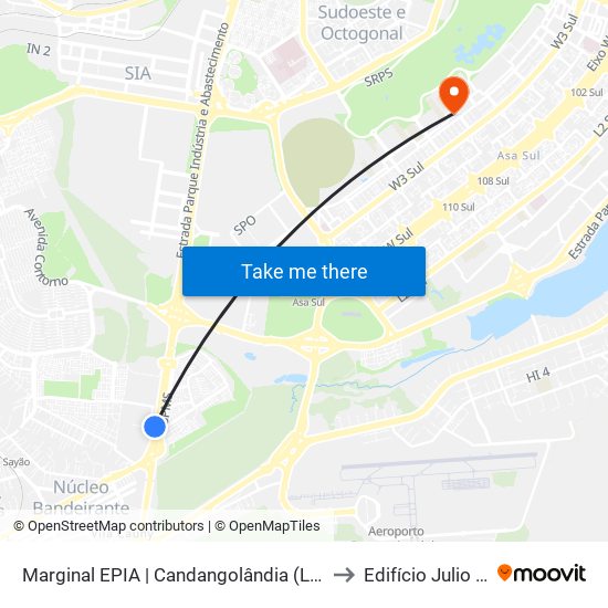 Marginal EPIA | Candangolândia «OPOSTO» to Edifício Julio Adnet map