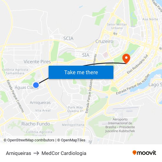 Arniqueiras to MedCor Cardiologia map