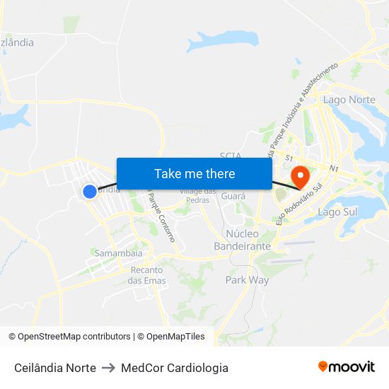 Ceilândia Norte to MedCor Cardiologia map