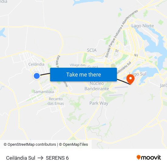 Ceilândia Sul to SERENS 6 map