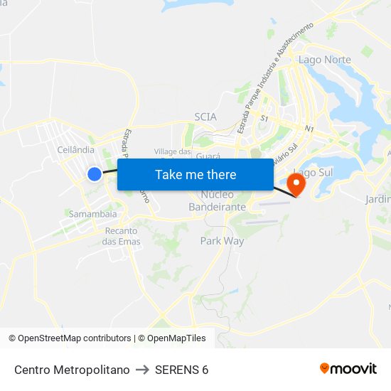 Centro Metropolitano to SERENS 6 map