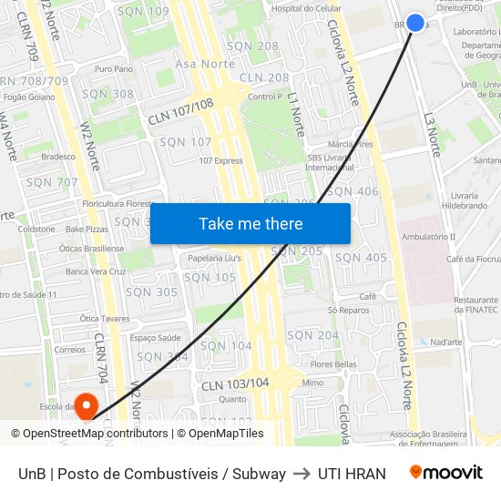 UnB | Posto de Combustíveis / Subway to UTI HRAN map