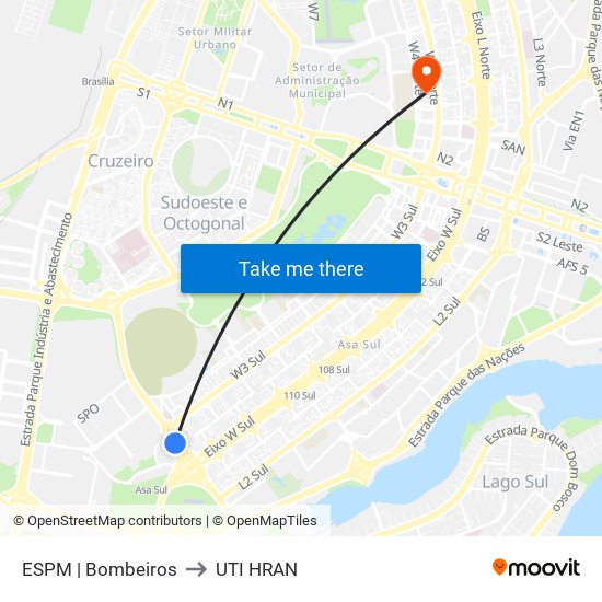 ESPM | Bombeiros to UTI HRAN map