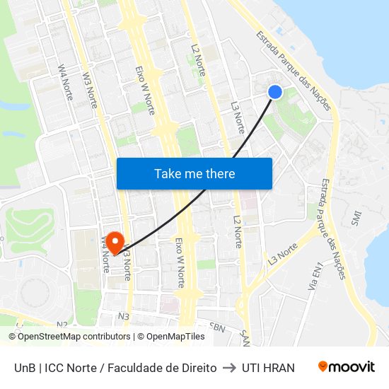 UnB | ICC Norte / Faculdade de Direito to UTI HRAN map