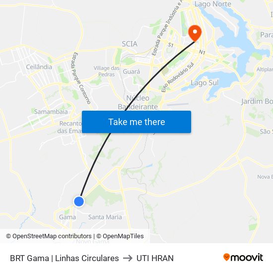 BRT Gama | Linhas Circulares to UTI HRAN map