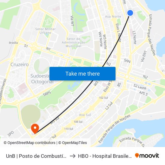 UnB | Posto de Combustíveis / Subway to HBO - Hospital Brasileiro De Olhos map