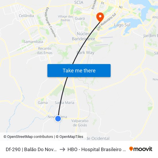 Df-290 | Balão Do Novo Gama to HBO - Hospital Brasileiro De Olhos map