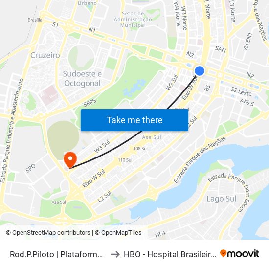 Rod.P.Piloto | Plataforma D (Box 16) to HBO - Hospital Brasileiro De Olhos map