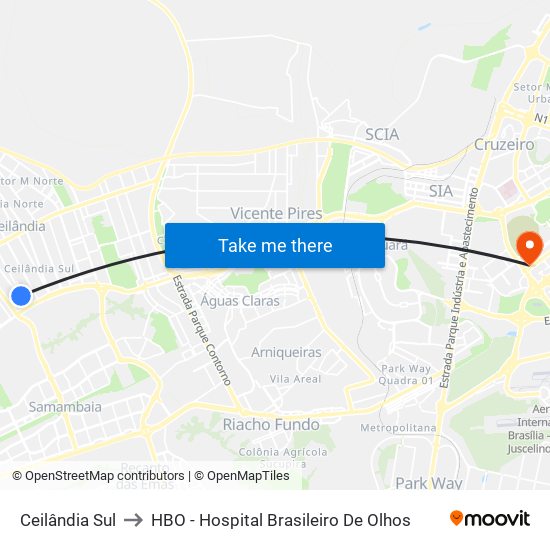 Ceilândia Sul to HBO - Hospital Brasileiro De Olhos map