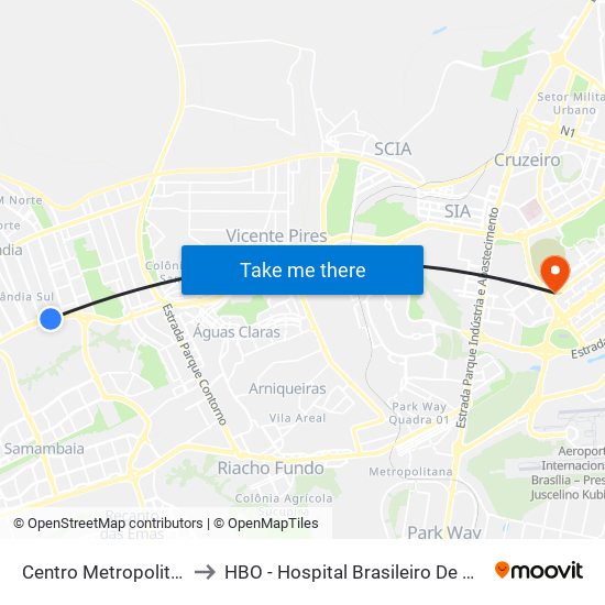 Centro Metropolitano to HBO - Hospital Brasileiro De Olhos map