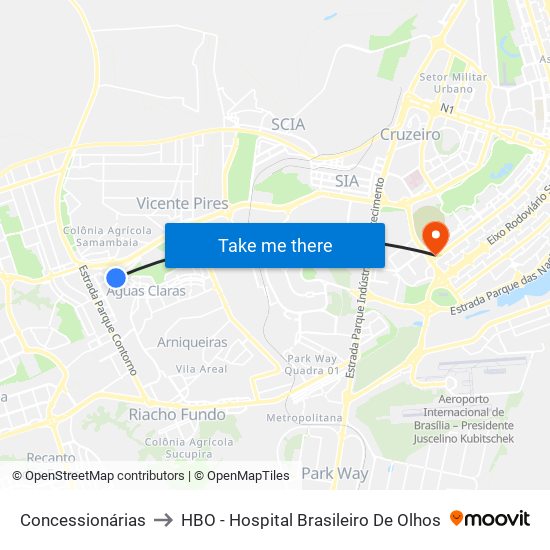 Concessionárias to HBO - Hospital Brasileiro De Olhos map