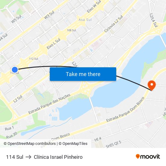 114 Sul to Clínica Israel Pinheiro map