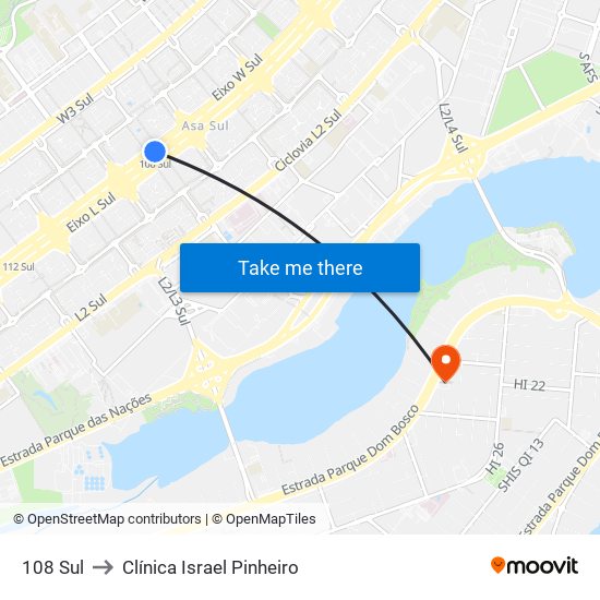 108 Sul to Clínica Israel Pinheiro map