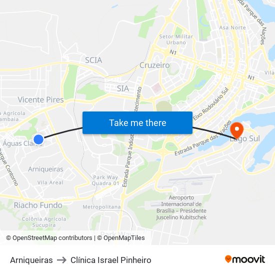 Arniqueiras to Clínica Israel Pinheiro map