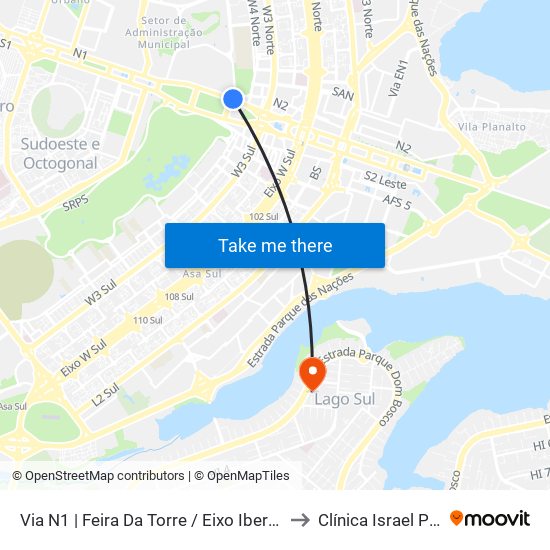 Via N1 | Feira Da Torre / Eixo Ibero-Americano to Clínica Israel Pinheiro map