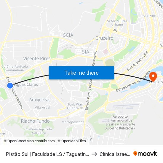 Pistão Sul | Faculdade Ls / Taguatinga Shopping / Cobasi to Clínica Israel Pinheiro map