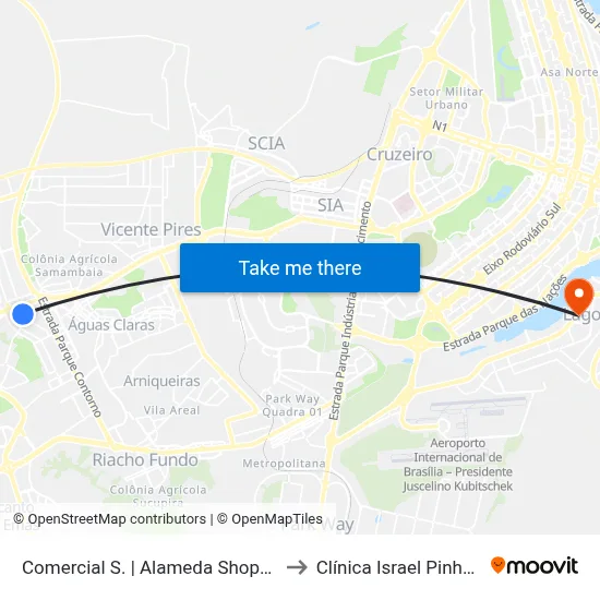 Comercial S. | Alameda Shopping to Clínica Israel Pinheiro map
