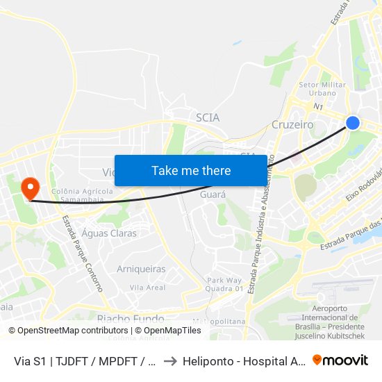 Via S1 | TJDFT / MPDFT / Palácio do Buriti to Heliponto - Hospital Anchieta - SJDF map