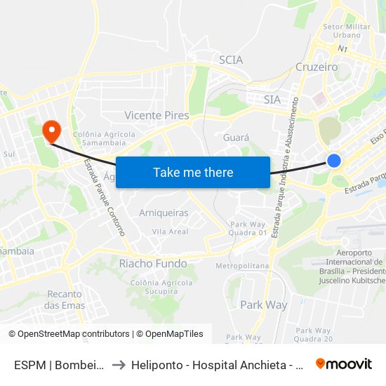 ESPM | Bombeiros to Heliponto - Hospital Anchieta - SJDF map