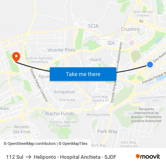 112 Sul to Heliponto - Hospital Anchieta - SJDF map