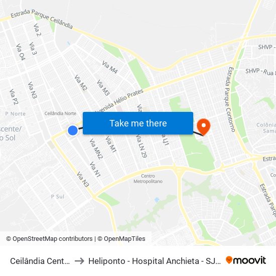 Ceilândia Centro to Heliponto - Hospital Anchieta - SJDF map