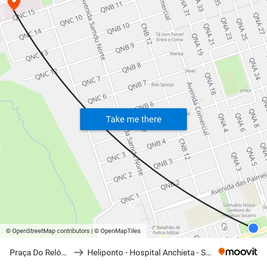 Praça Do Relógio to Heliponto - Hospital Anchieta - SJDF map