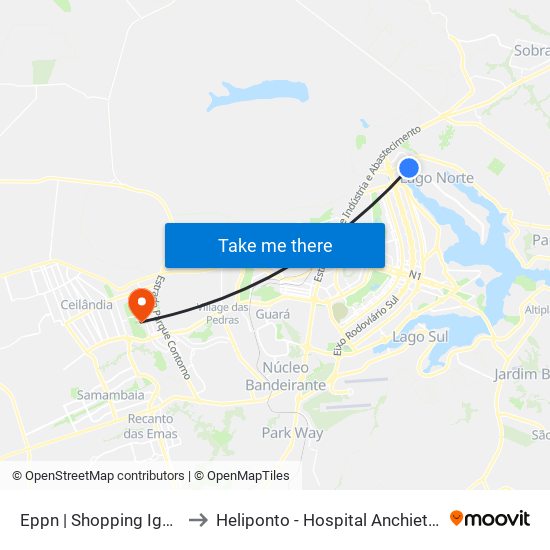 Eppn | Shopping Iguatemi to Heliponto - Hospital Anchieta - SJDF map