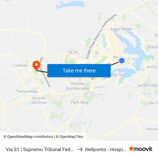 Via S1 | Supremo Tribunal Federal / Praça dos Três Poderes to Heliponto - Hospital Anchieta - SJDF map