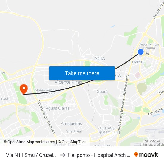 Via N1 | Smu / Cruzeiro Velho to Heliponto - Hospital Anchieta - SJDF map