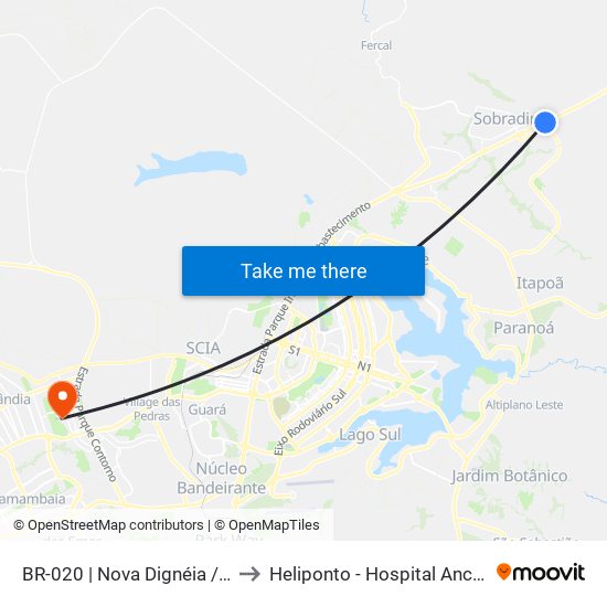 BR-020 | Nova Dignéia / Quadra 18 to Heliponto - Hospital Anchieta - SJDF map