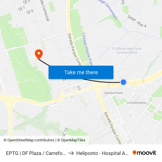 EPTG | DF Plaza / Carrefour / Sam's Club to Heliponto - Hospital Anchieta - SJDF map