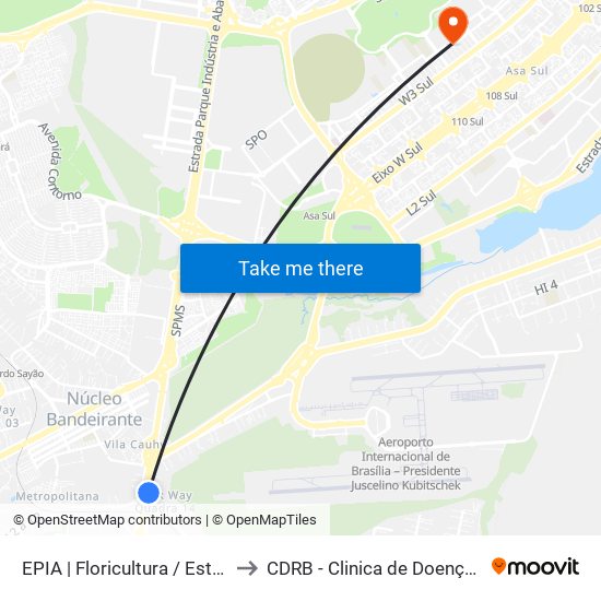 EPIA | Floricultura / Estação BRT Park Way to CDRB - Clinica de Doenças Renais de Brasília map